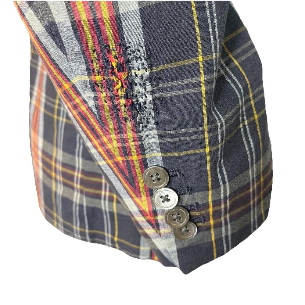 Polo Ralph Lauren Vtg 90s Distressed Madras Plaid Sport Coat Blazer 44R Preppy - Picture 10 of 16